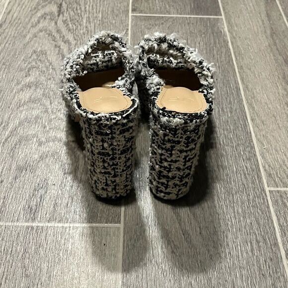 Women's JF London Black & White Tweed Open Toe Platform Heather Throwback Heels - Picture 7 of 9